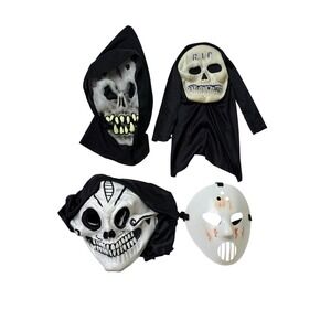 Vintage Halloween Masks Lot of 4 Easter Unlimited Paper Magic Group Skull Horns